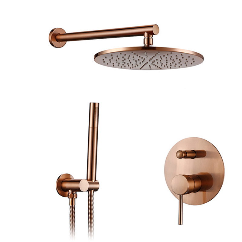 luxury brass matte golden wall mounted shower system faucet set rainfall Rose golden bathroom concealed shower mixer set