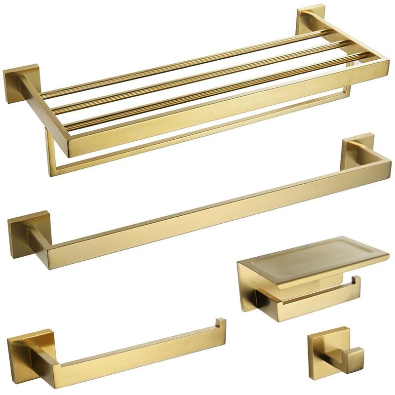 Golden modern luxury shelf stainless steel wall mounted bathroom parts accessories set