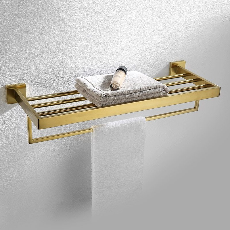 Golden modern luxury shelf stainless steel wall mounted bathroom parts accessories set