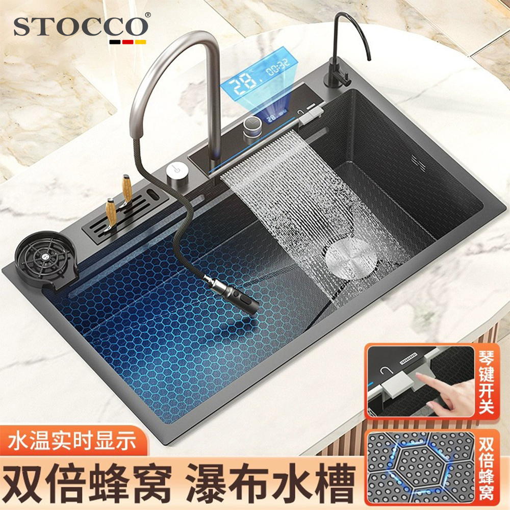 Multifunction 304 Stainless Steel Handmade Sink Nano Kitchen Sink With Pull Out Kitchen Faucet