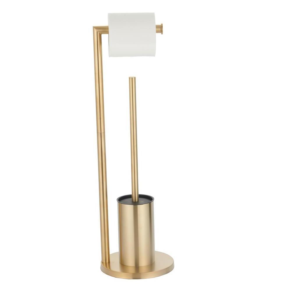 Best hot selling bathroom free standing Stainless Steel Multifunctional 2 In 1 toilet brush and paper holder set