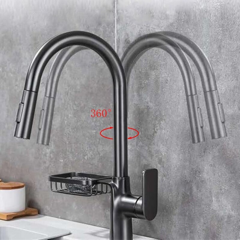 Brushed Gold Kitchen Faucet Pull Out Kitchen Sink Water Tap Single Handle Mixer Tap 360 Rotation Kitchen Shower Faucet