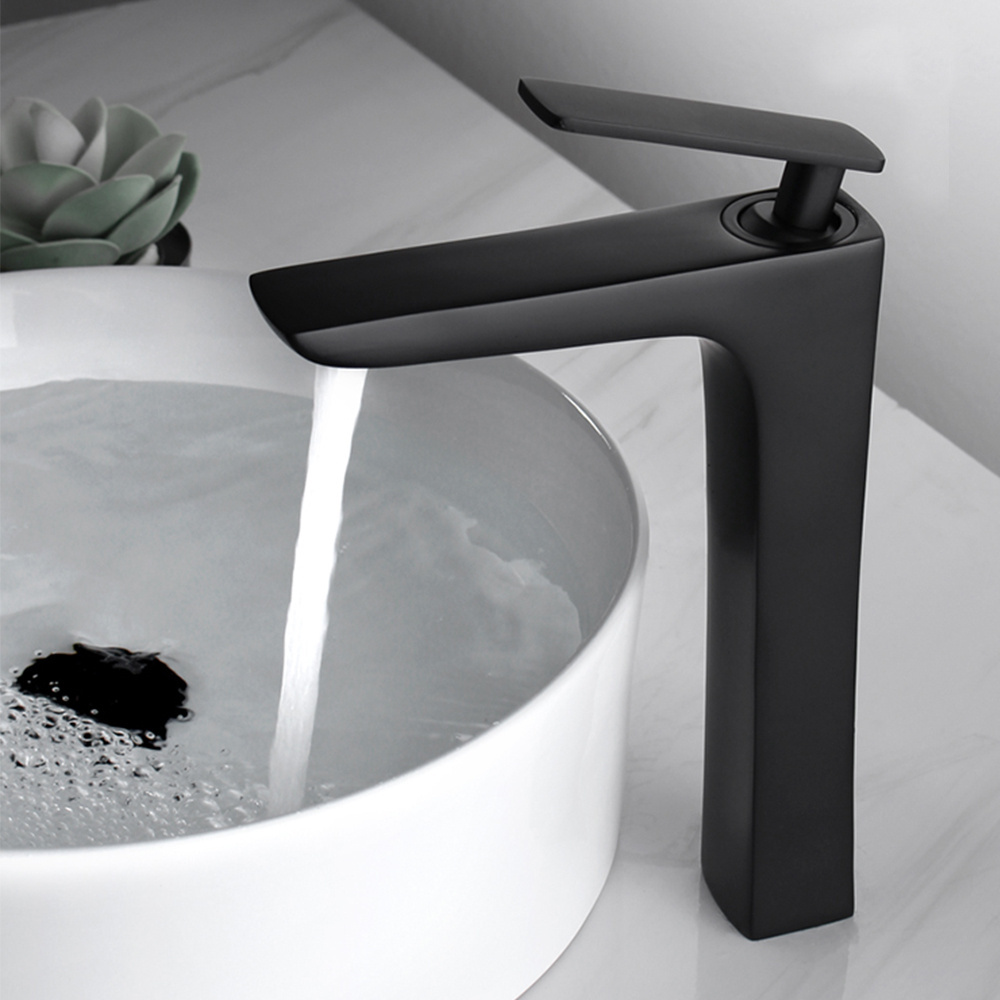 STOCCO Black Painting Single Handle Bathroom Faucet 59grade long size spout outlet  Brass Water Basin Faucet for Bathroom