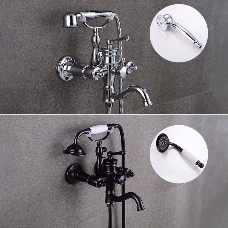 Wall Mounted Bathroom Bath Faucet with Hand Shower Black Bath Tub Mixer Tap Bath Shower Mixer