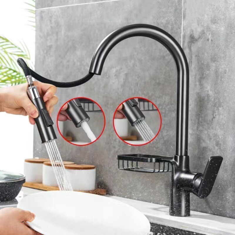 Brushed Gold Kitchen Faucet Pull Out Kitchen Sink Water Tap Single Handle Mixer Tap 360 Rotation Kitchen Shower Faucet