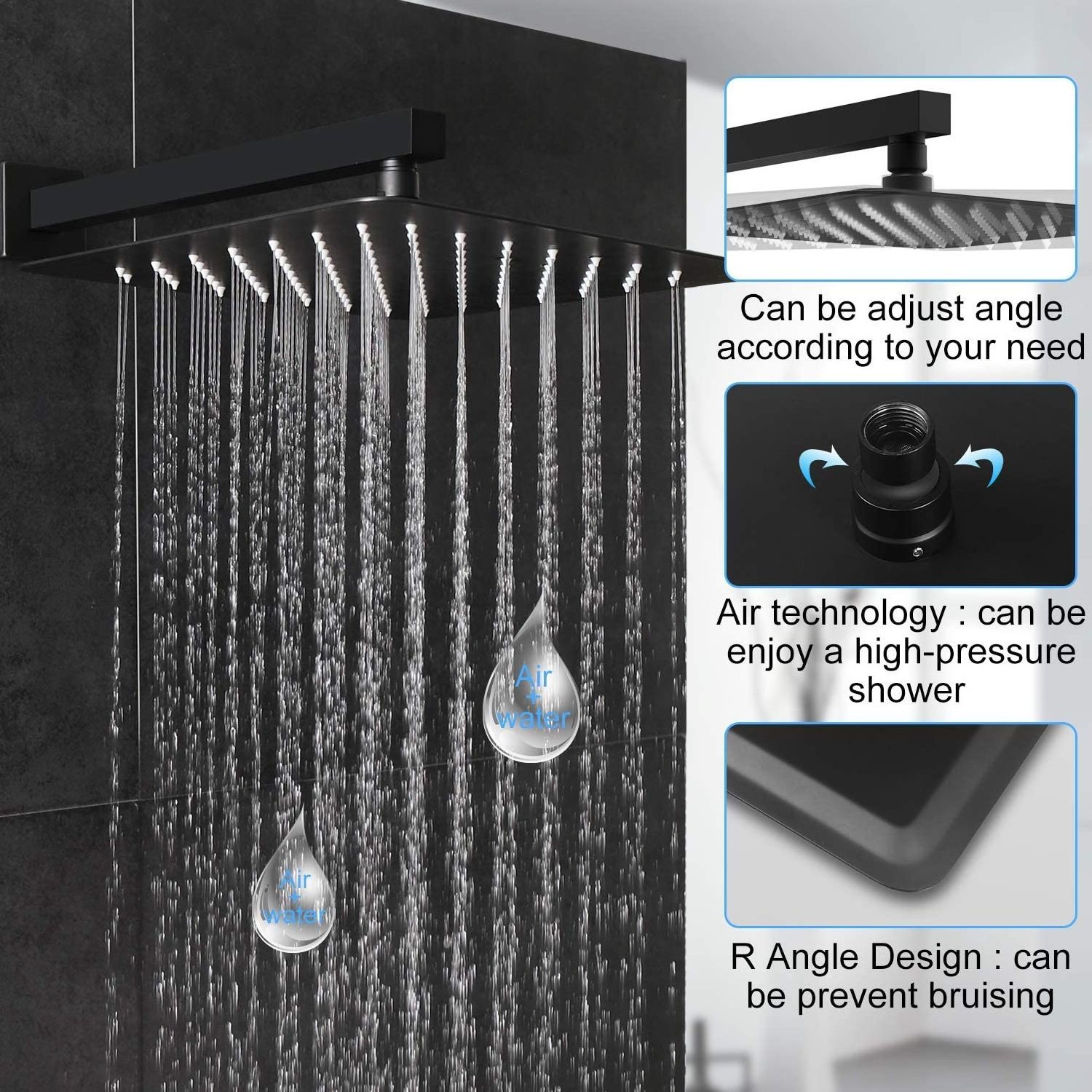 luxury black brass wall mounted hot and cold shower mixer set bathroom concealed shower system set