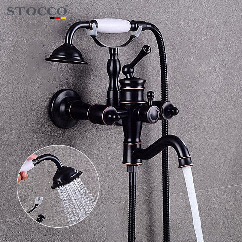 Wall Mounted Bathroom Bath Faucet with Hand Shower Black Bath Tub Mixer Tap Bath Shower Mixer