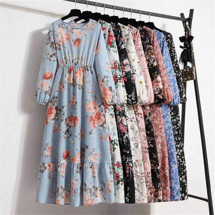 Spring Women Maxi Dresses Casual Full Sleeve Floral Printed O-neck Woman Bohe Beach Party Long Dress Mujer Vestidos Dropshipping