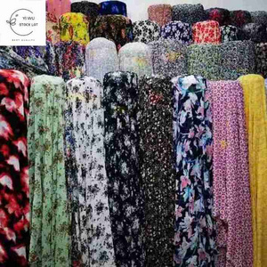 Shaoxing warehouse 100% polyester woven silk chiffon pearl print fabric many designs for garment