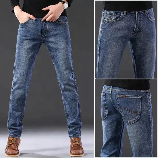 Apparel Stocklot fashion men's jeans dark blue stretch material garment stock lot ready made for sale overrun branded apparel