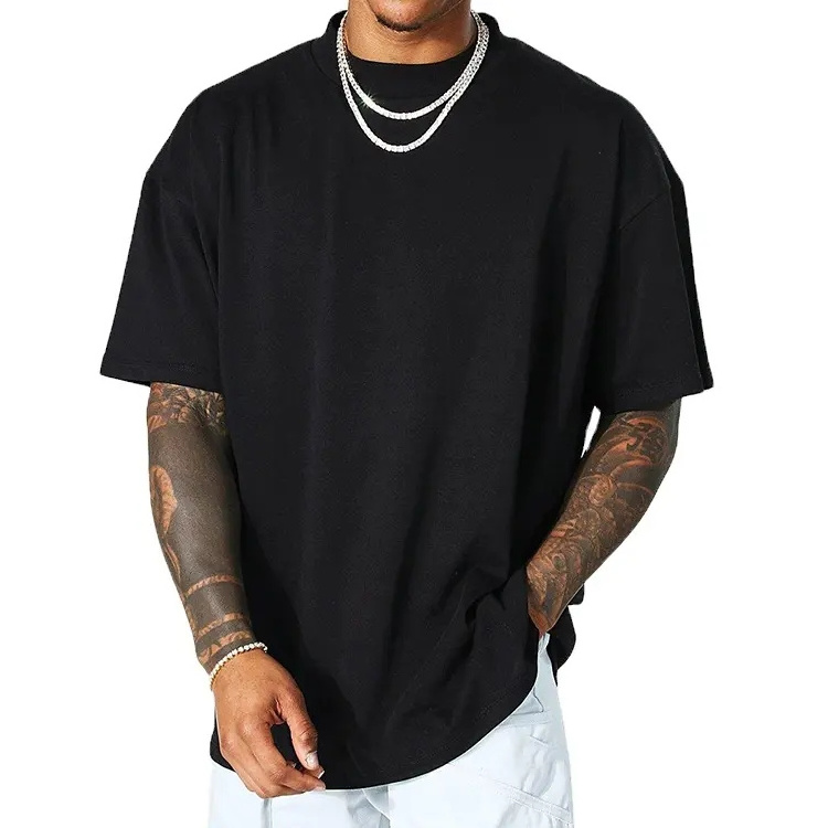 Men Mock Neck Plus size T-Shirt 100% Cotton Heavyweight Luxury Drop Shoulder Blank T-Shirt For Men apparel wholesale