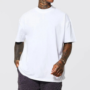 Men Mock Neck Plus size T-Shirt 100% Cotton Heavyweight Luxury Drop Shoulder Blank T-Shirt For Men apparel wholesale