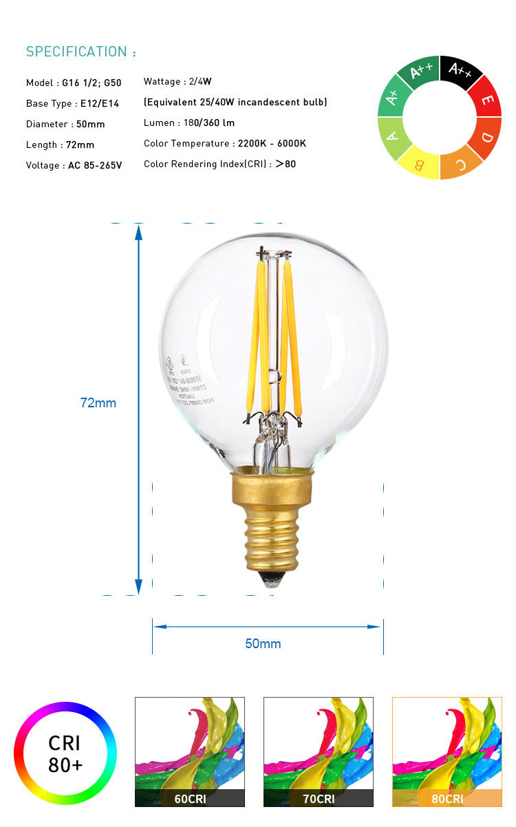 G40 LED Filament Bulbs 110V E12 Christmas Decoration Outdoor Patio String Light Bulb