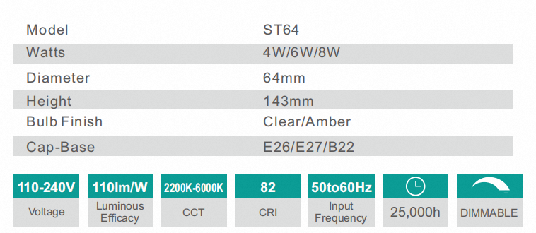 Wholesale High Quality Tungsten Filament Lamp ST64 Led Bulb Smart Filament Bulb