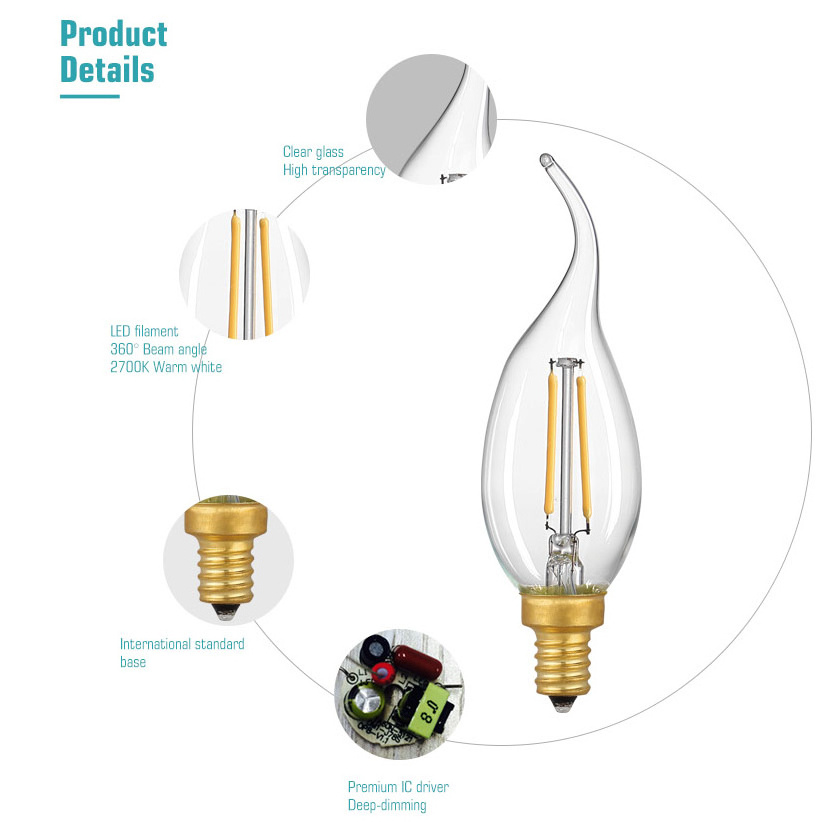 High Quality C35 4W E27 E14 Miniature Tungsten Filament Lamp G95 Smart Filament Led Bulb