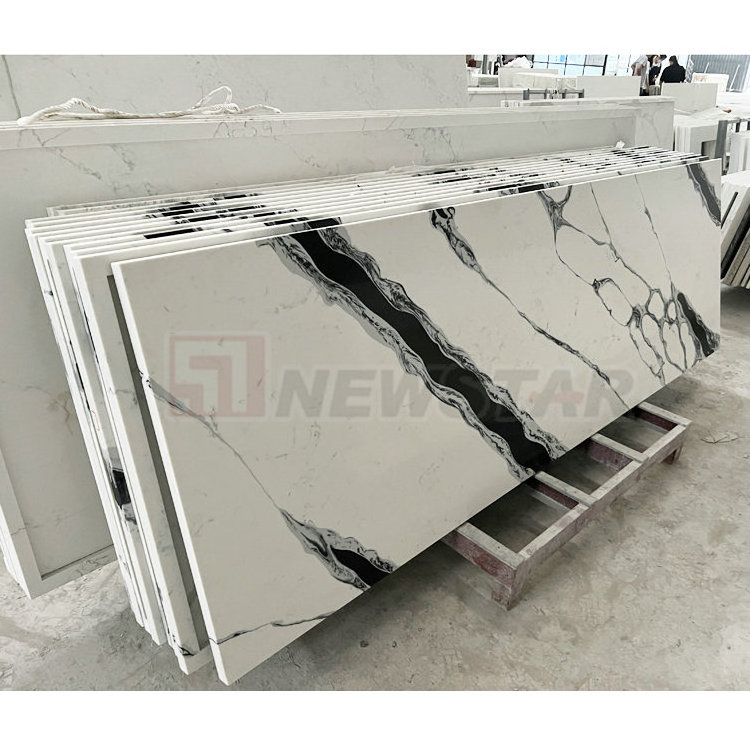 Engineered stone white quartz countertops with black veins jumbo slabs quartz panda countertop