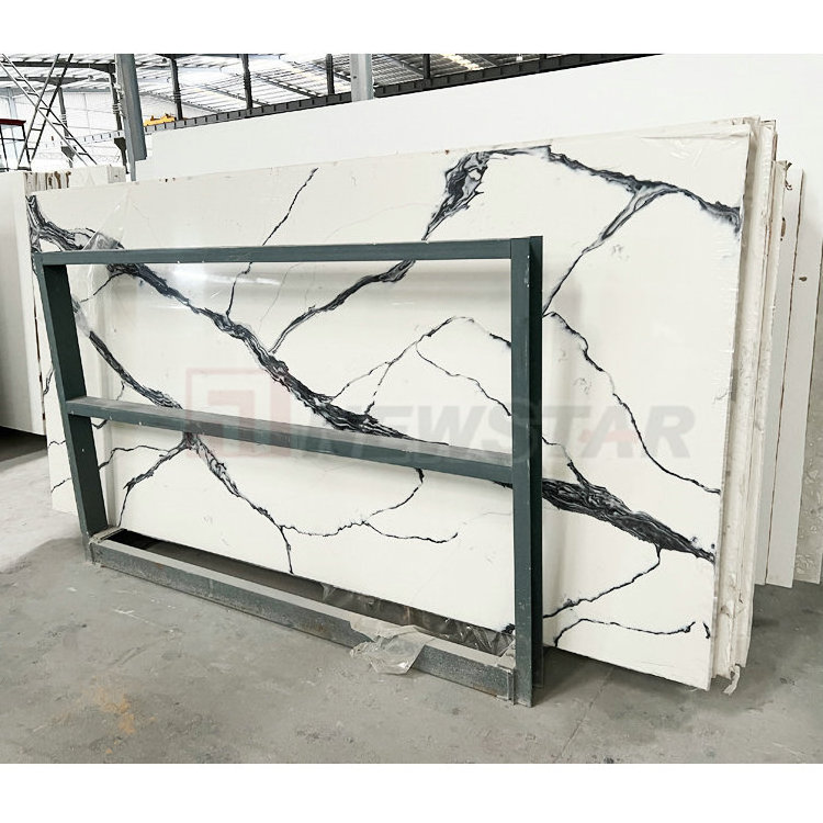 Engineered stone white quartz countertops with black veins jumbo slabs quartz panda countertop