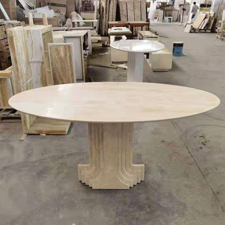 Roman big design marble dining table indoor outdoor modern large design oval round luxury travertine marble dining table