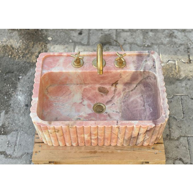 Newstar Stone Rectangular Natural Pink Marble Sink Marble Bathroom Sink Stone Hand Wash Basin Stylish Fluted Marble Sink