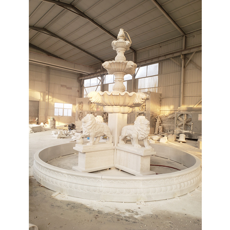 Natural stone fountain animal statue garden a real white marble large fountain lions outdoor water fountain marble