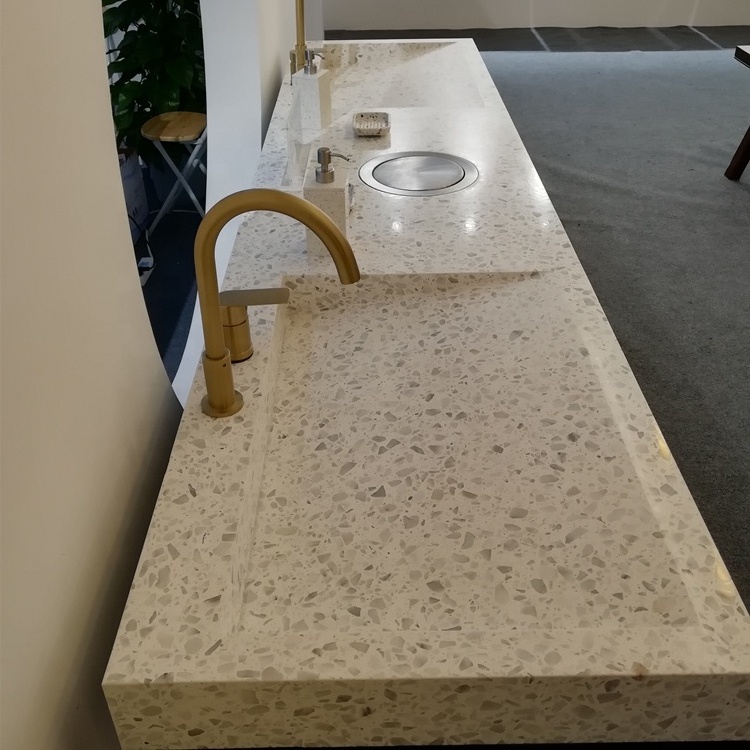 Clearance Bathroom Vanities Eagle Giallo Quartz l Shaped Fossil Marble Resin Artificial Stone Wall Cement Terrazzo Countertop