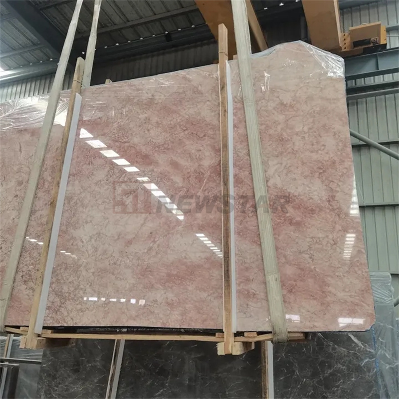 Newstar Natural Luxury Stone Slab Cream Rose Pink Marble Kitchen Countertop And Floor Island Background Wall Panel Marble Slabs