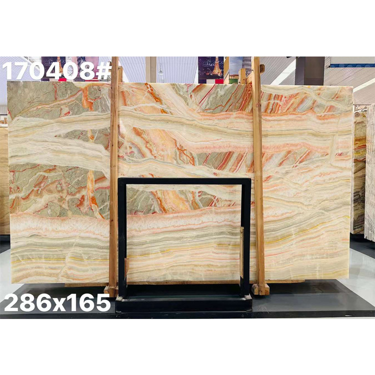 Luxury natural rainbow orange onyx slabs polished background wall yellow onyx marble price