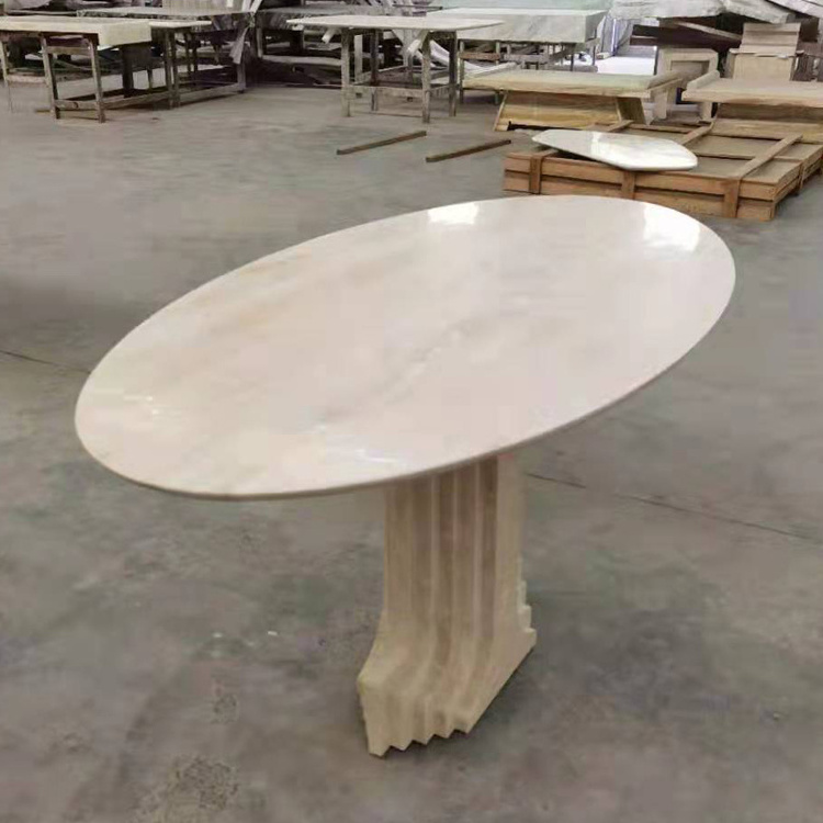 Roman big design marble dining table indoor outdoor modern large design oval round luxury travertine marble dining table