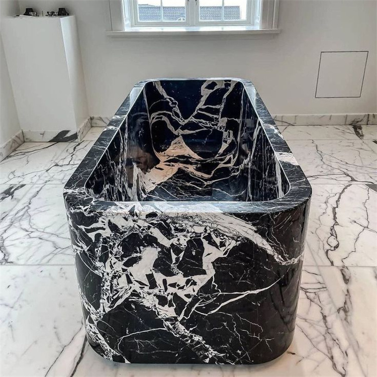 Newstar Custom Bathroom Stone Bath Tubs Large Freestanding Oval Black Marble Bathtub Natural Stone Bathtub