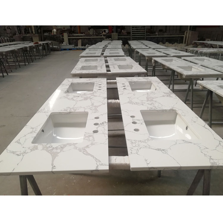 Whole Set Individual Package Fabricated wholesale 72 Artificial Marble Bathroom Vanity Double Sink Top