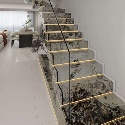 Newstar Marmor Marmol Popular Marble Stairs White Marble Natural  Pandora Marble White Crystal Veins Stairs