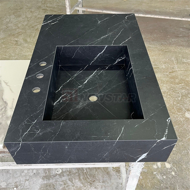 Newstar Nero Marquina Black Marble Sink Basin Modern Designs Square Marble Stone Bathroom Vanities Bathroom Sink