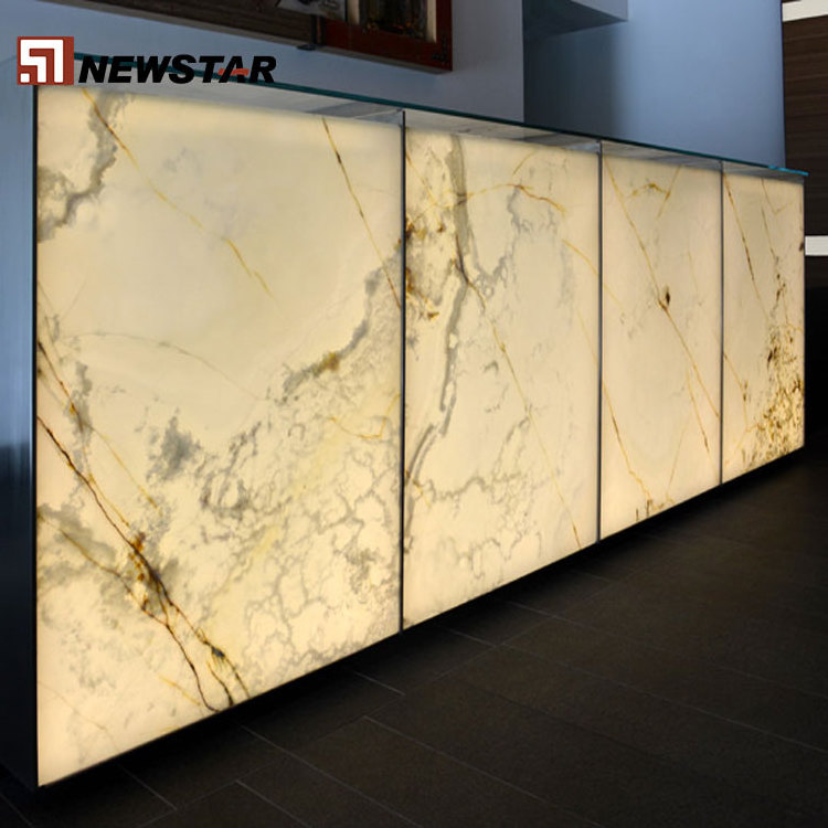 Onyx counter top wall floor tiles backlit white onyx gold veins stone