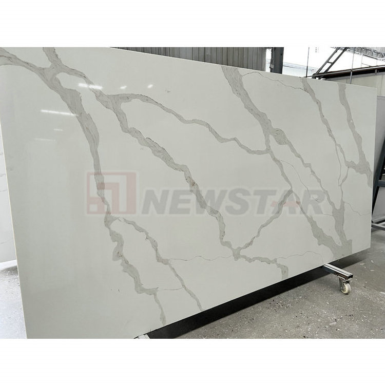 Fabricated kitchen countertop slab 1.8cm 2cm quartz slabs carrara white quartz