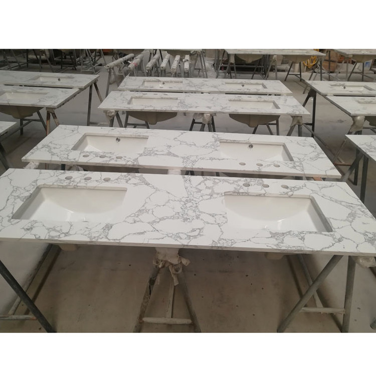 Whole Set Individual Package Fabricated wholesale 72 Artificial Marble Bathroom Vanity Double Sink Top