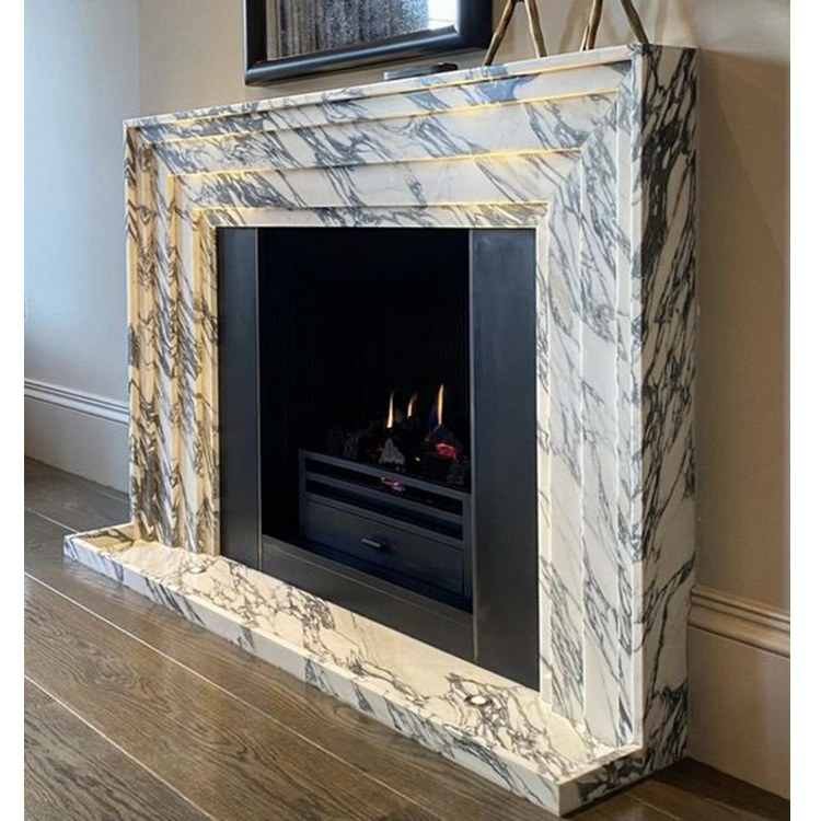 Customized Home 3D Cheap Indoor Mantel Interior Decorative Marble Fireplace Surround Natural Marble Fireplace