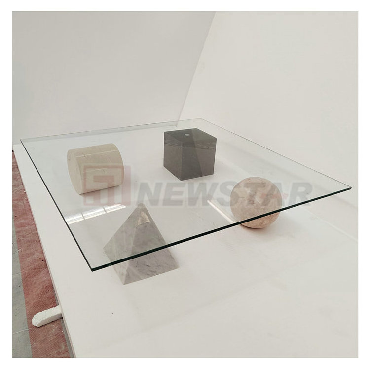 Lounge center low table marble cylinder table base glass table for living room