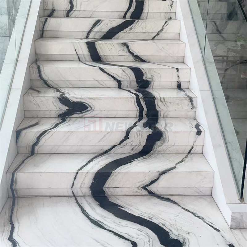 Newstar Marmor Marmol Popular White Marble Natural Panda White Marble Black Veins Stairs