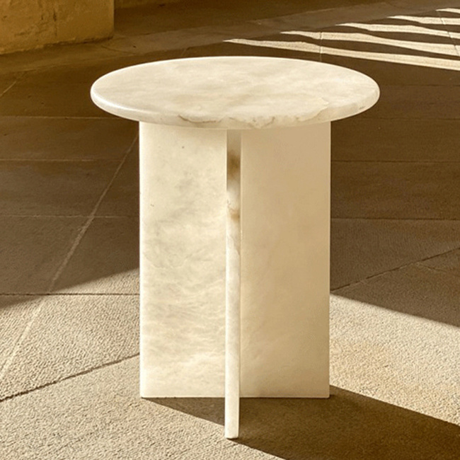 Natural translucent jade pure snow white onix table round marble plinth sofa side end luxury white onyx coffee table