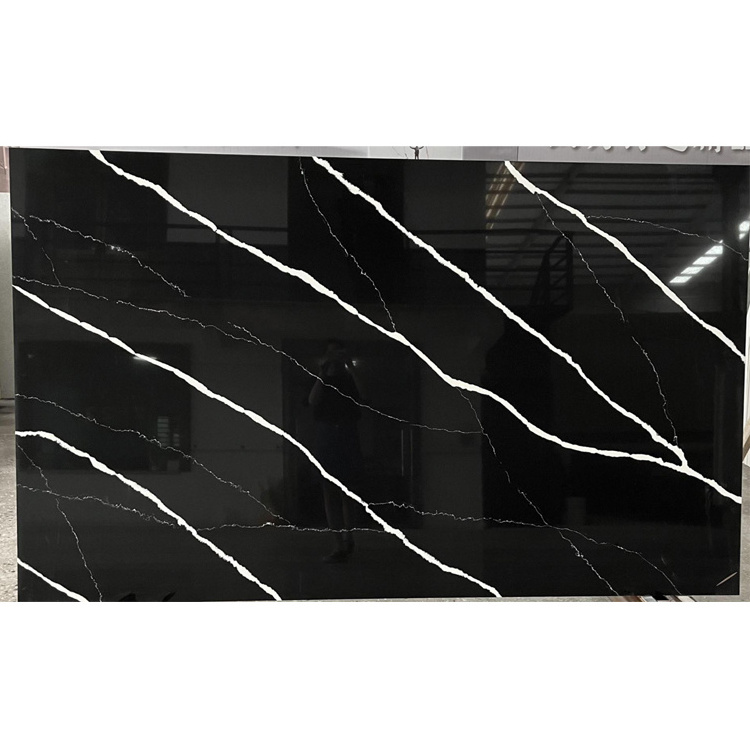 Big sheet kitchen bath tops calacatta quartz countertop black with white veins black quartz slab