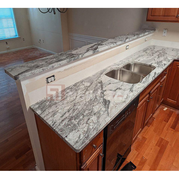 Popular White Granite Slab River White Granite Countertop Island Top Granite Kitchen Countertop