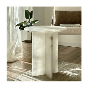 Natural translucent jade pure snow white onix table round marble plinth sofa side end luxury white onyx coffee table