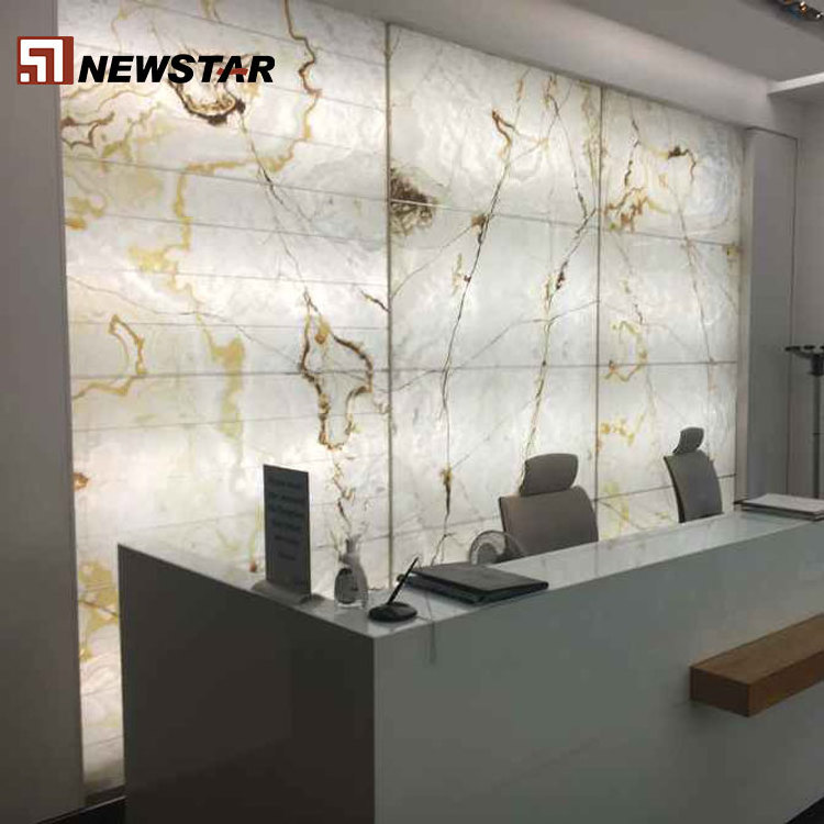 Onyx counter top wall floor tiles backlit white onyx gold veins stone