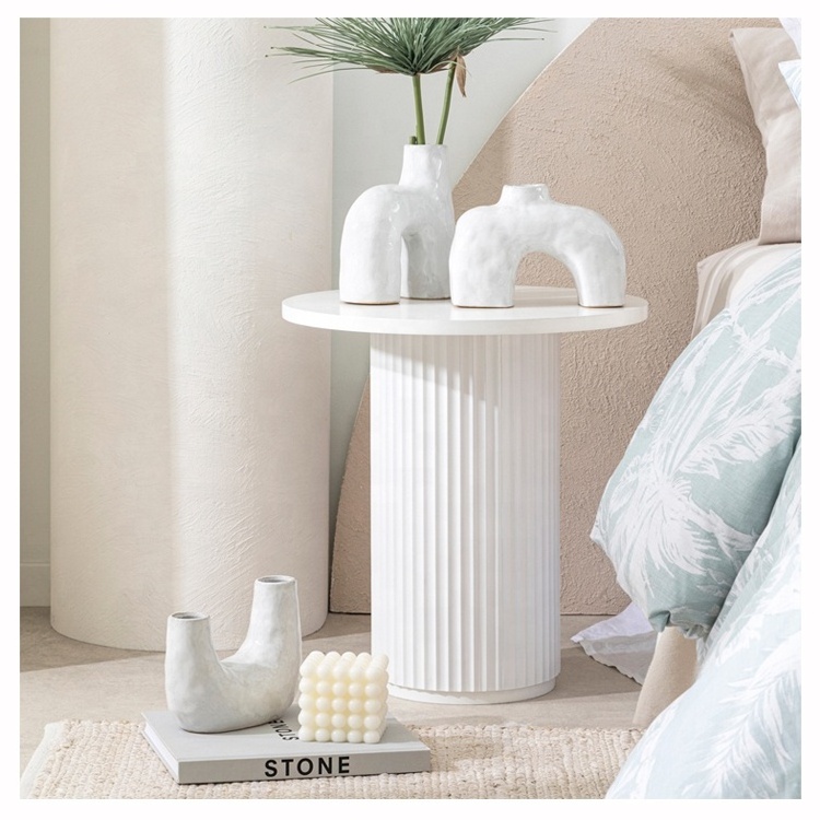 Fluted table for a sofa bide side table round cylinder pedestal display art decor plinths fluted marble side table