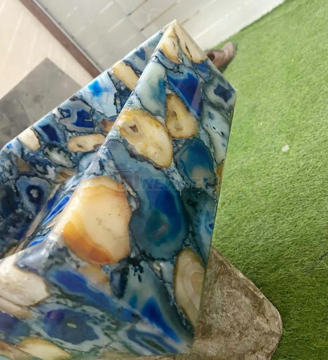 Newstar Customized Natural Blue Agate Stone Marble Home Decorate Handmade Square Shape Kitchen Basin For Bathroom