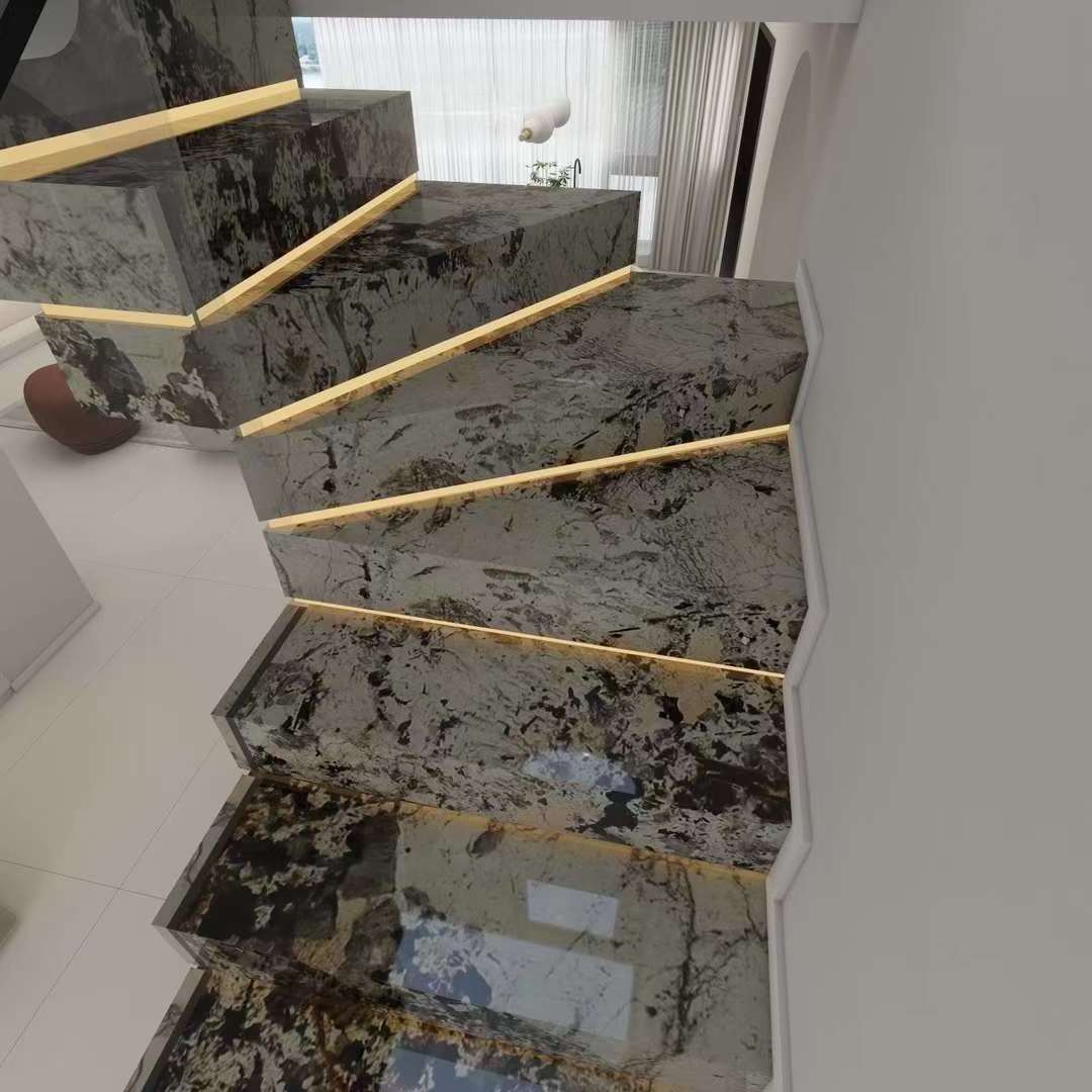 Newstar Marmor Marmol Popular Marble Stairs White Marble Natural  Pandora Marble White Crystal Veins Stairs