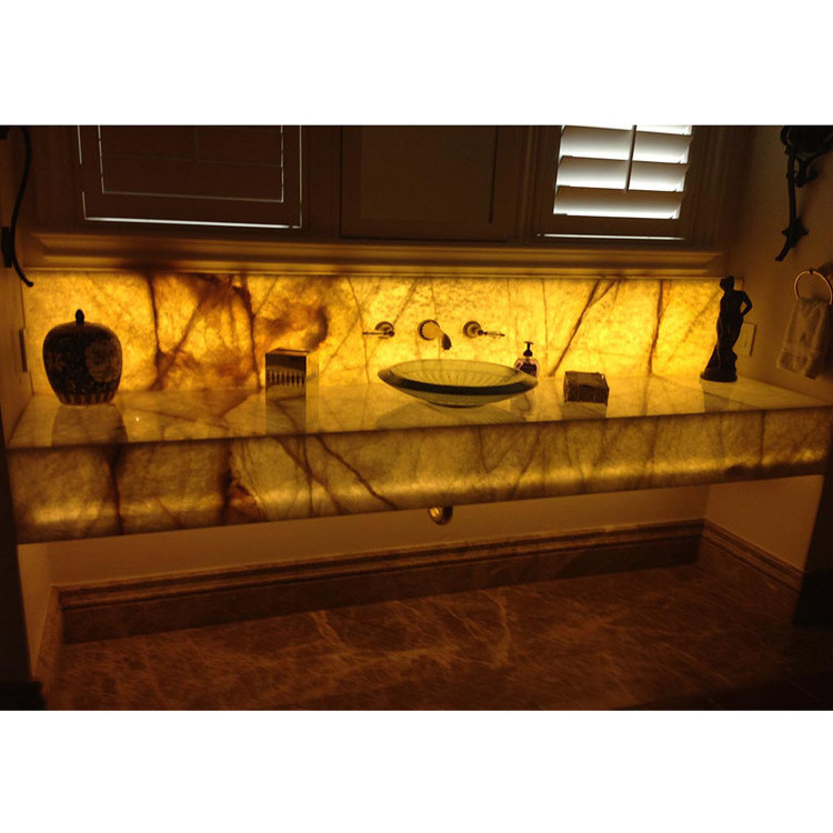 Luxury natural onyx transparent stone wall slab gemstone bar top bathroom kitchen backlit onyx glass countertop