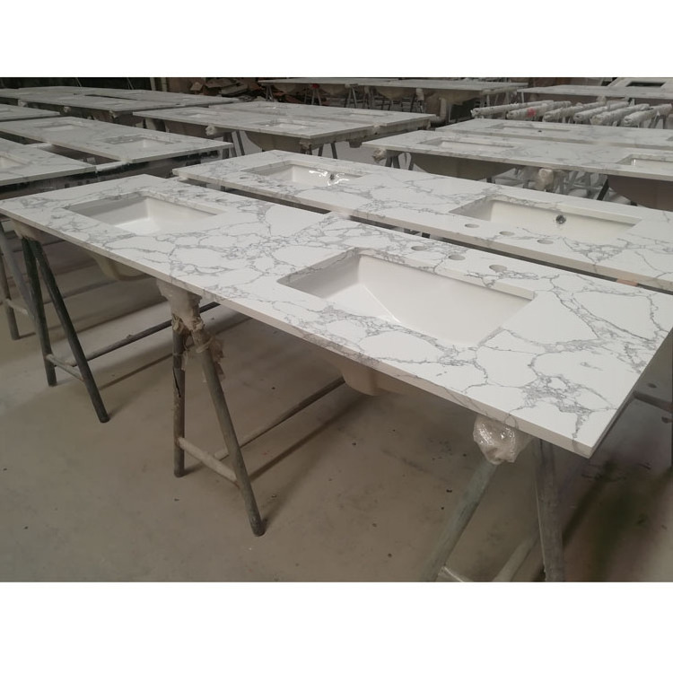 Whole Set Individual Package Fabricated wholesale 72 Artificial Marble Bathroom Vanity Double Sink Top