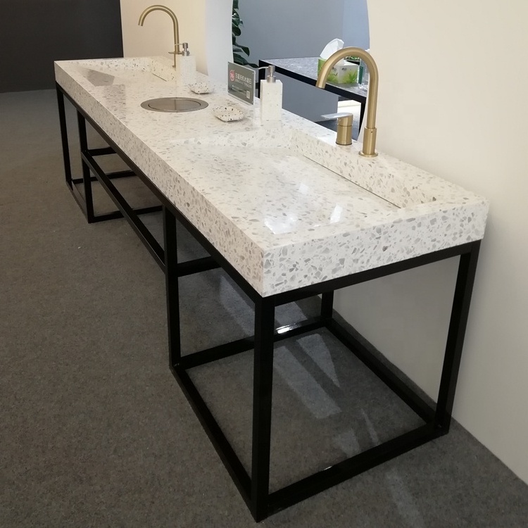 Clearance Bathroom Vanities Eagle Giallo Quartz l Shaped Fossil Marble Resin Artificial Stone Wall Cement Terrazzo Countertop