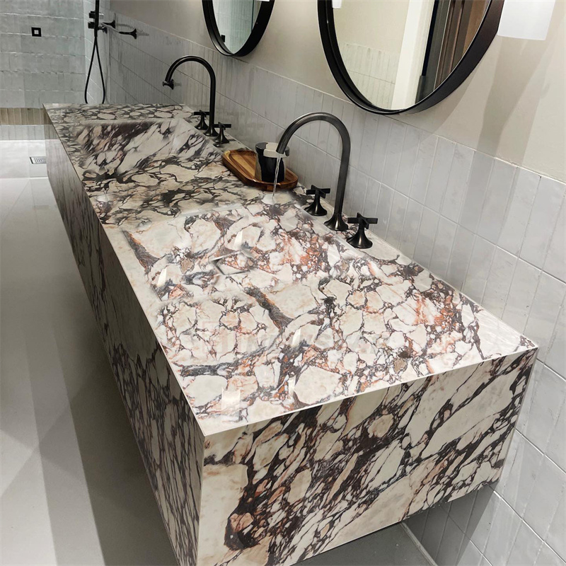 Newstar Natural Calacatta Viola Marble Stone Double Marble Sink Bathroom Sinks Basin Wall Hung Marble Wash Basin